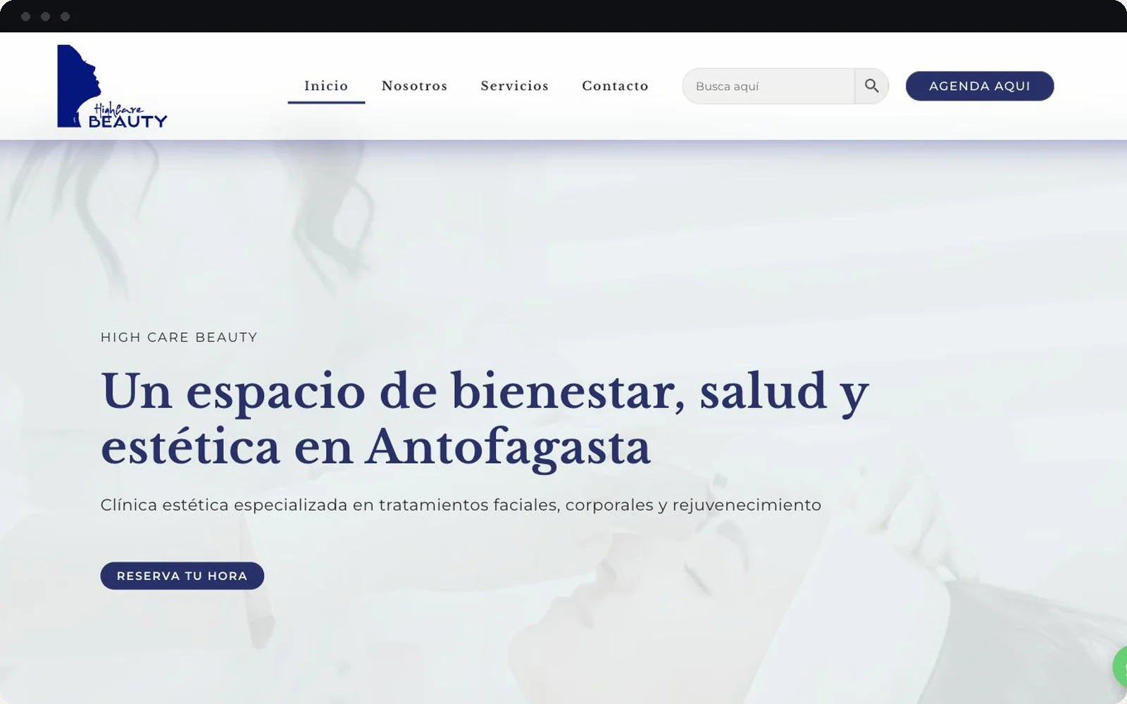 Sitio web de High Care Beauty, clínica estética en Antofagasta