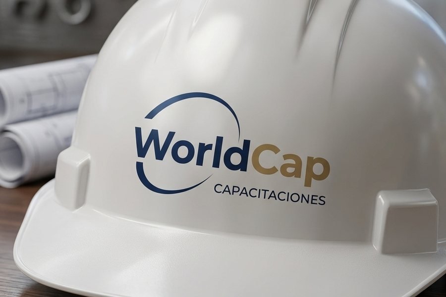 Casco de seguridad con el logotipo de WorldCap OTEC