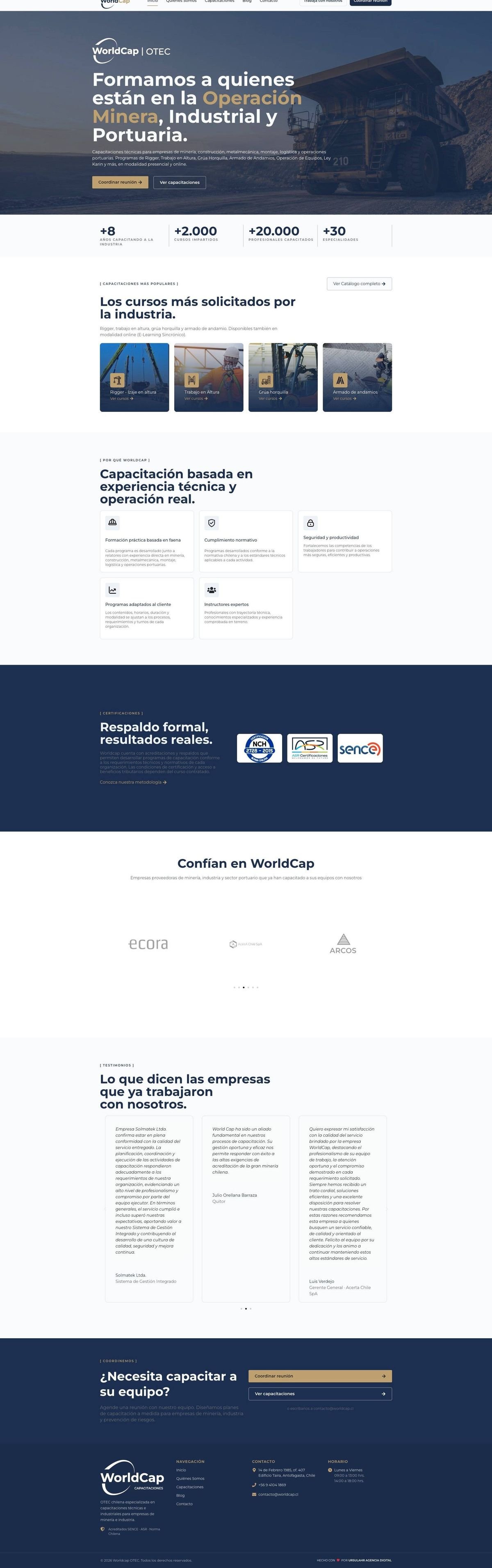 Sitio nuevo de WorldCap OTEC con su catalogo de cursos