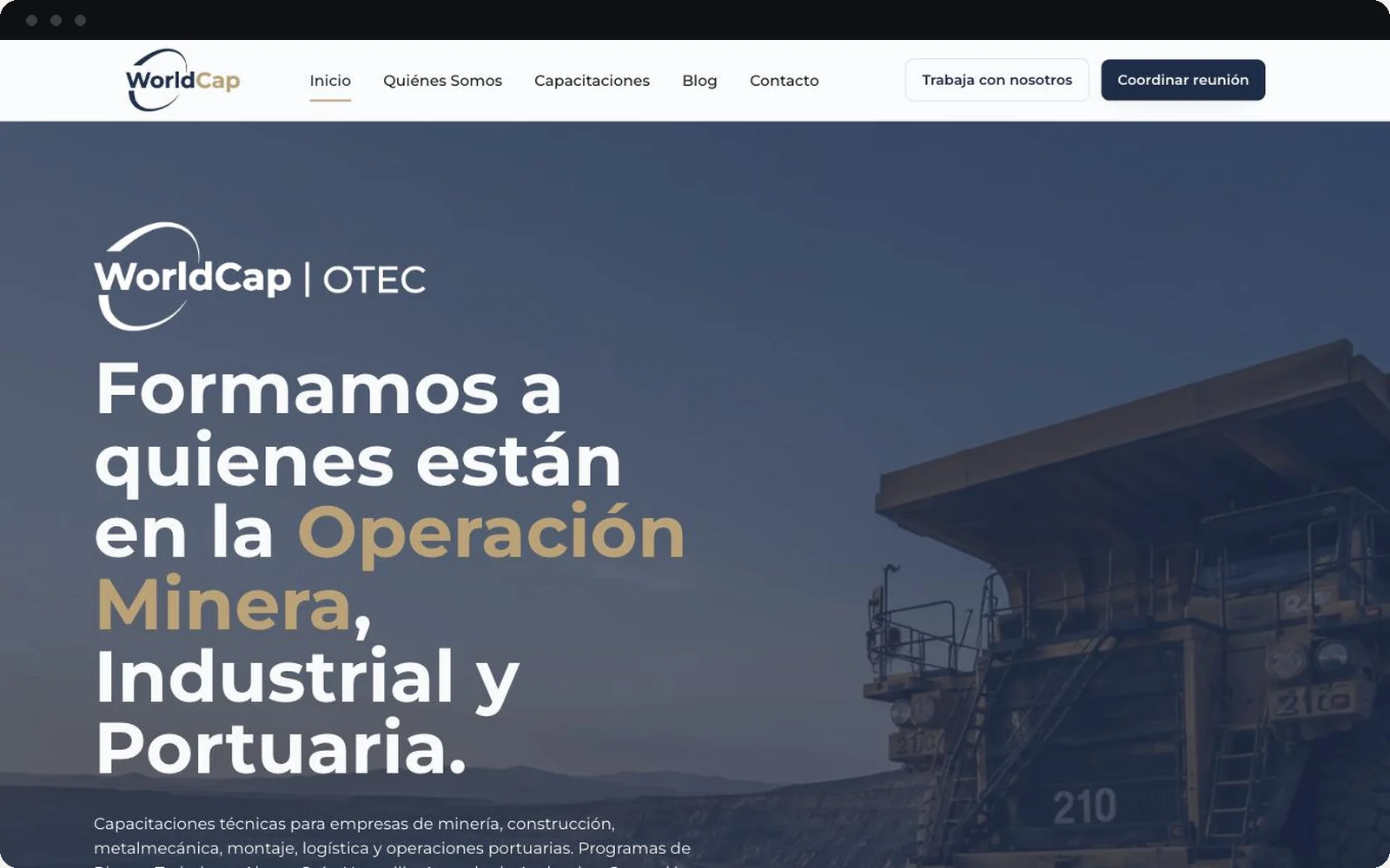 Sitio web de WorldCap OTEC, organismo de capacitación minera en Antofagasta